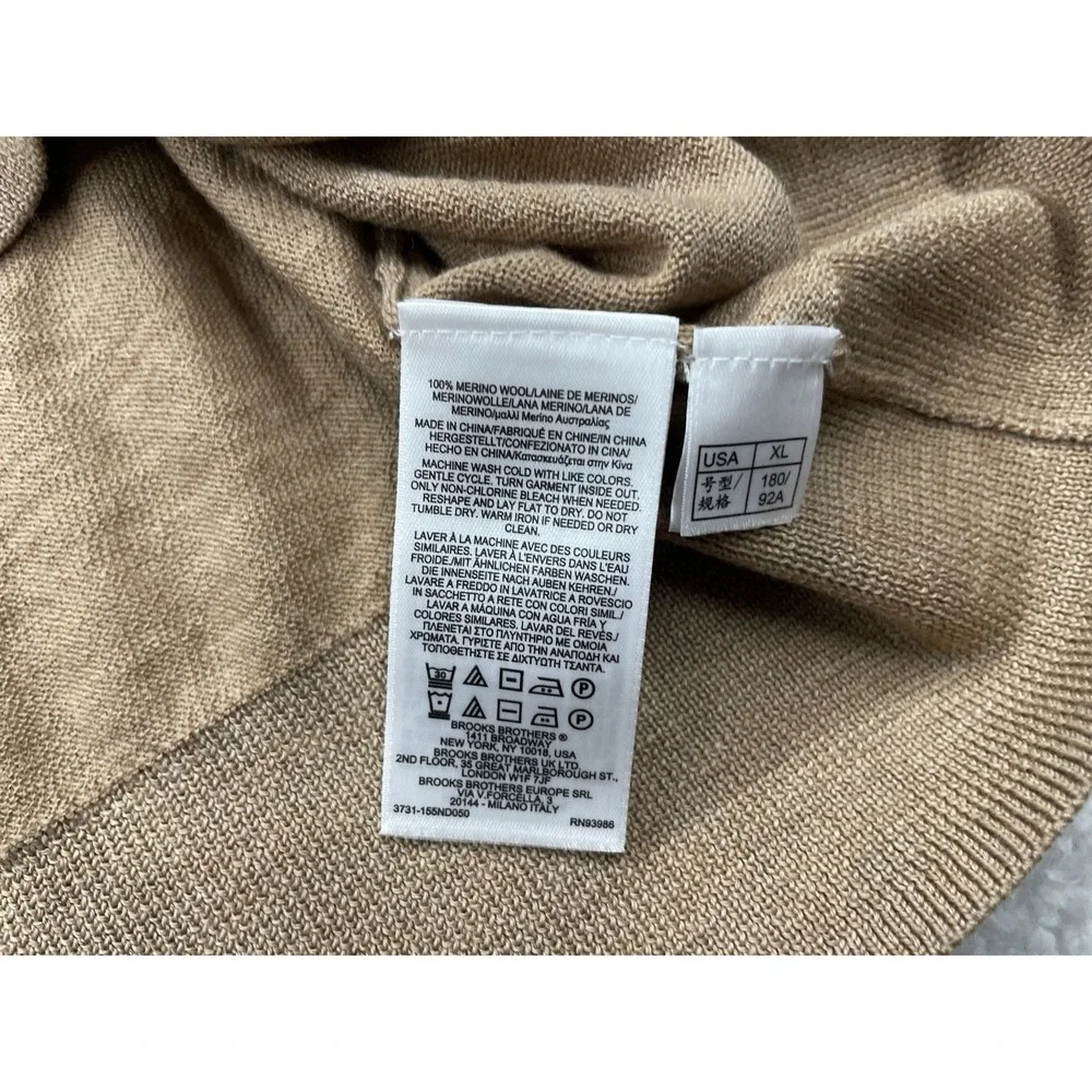 Brooks Brothers Saxxon Wool Sweater Mens‎ XL Tan Beige Lightweight Shirt V Neck